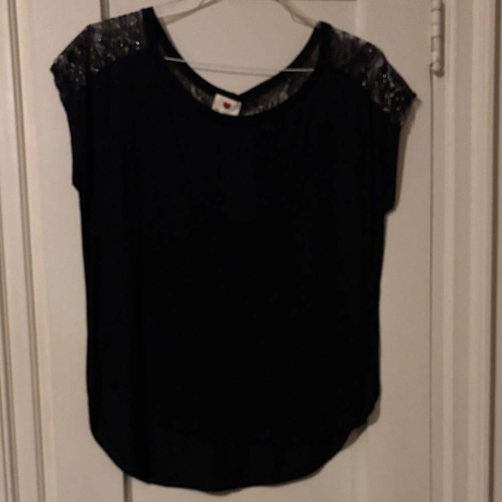 One Clothing Elegant Black Blouse with Glittering Shoulders